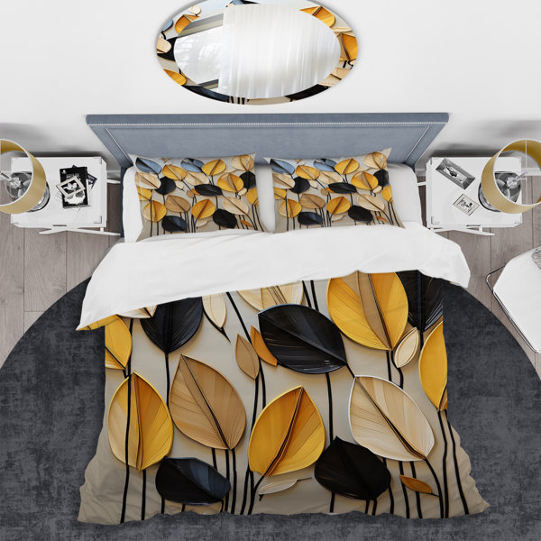 DesignArt Yellow And Black Natures Leaf Essence 1 Tachisme Duvet